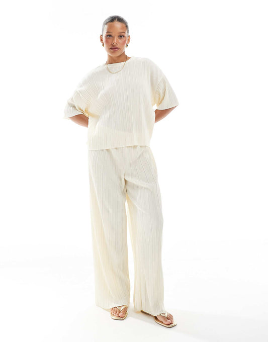 Boxy Plisse Wide Leg Trousers Co-Ord