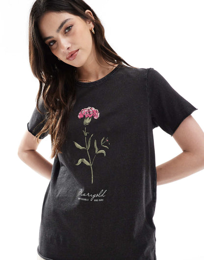 Acid Wash Flower Print T-Shirt