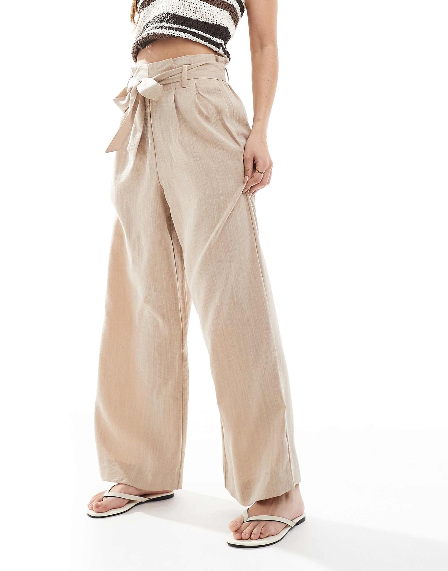 Tie Waist Wide Leg Trousers