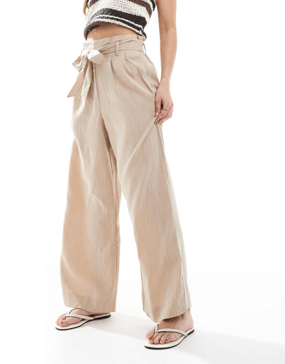 Tie Waist Wide Leg Trousers