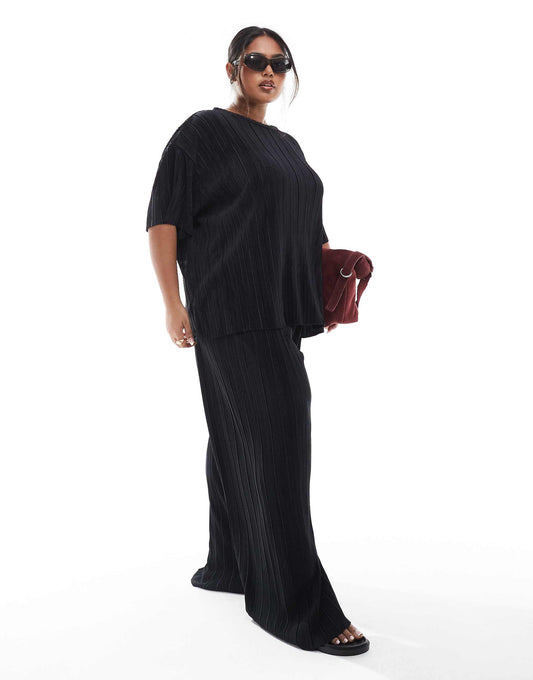 Curve Boxy Plisse Wide Leg Trousers Co-Ord