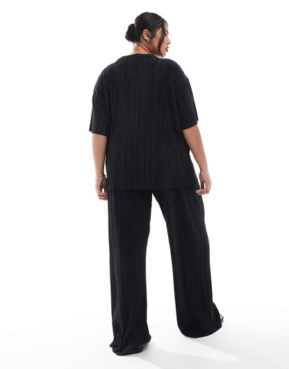 Curve Boxy Plisse Wide Leg Trousers Co-Ord