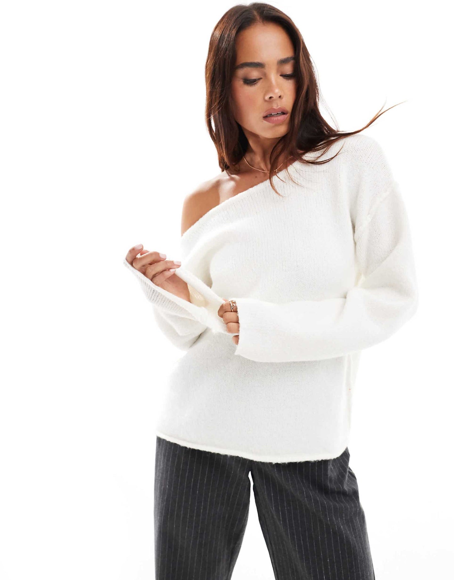 Asym Off The Shoulder Slouchy Cosy Knit Jumper