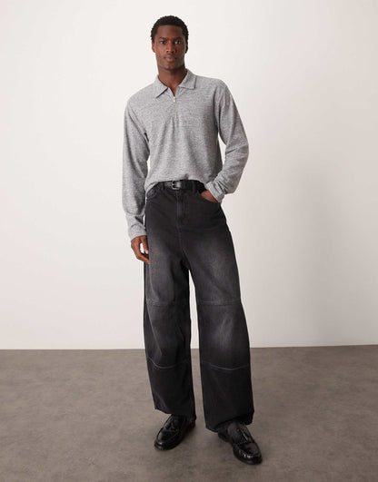 Long Sleeve Brushed Rib Polo With Zip