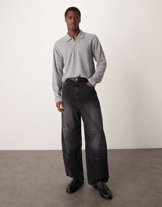 Long Sleeve Brushed Rib Polo With Zip