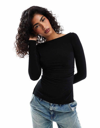 Ruched Side Long Sleeve T-Shirt