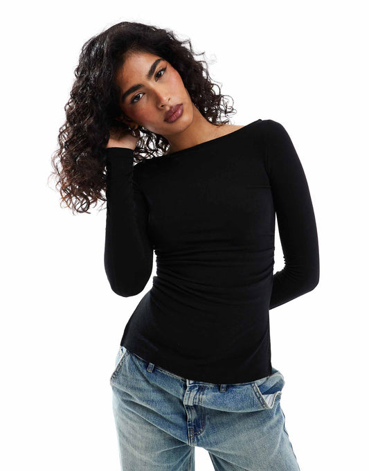 Ruched Side Long Sleeve T-Shirt