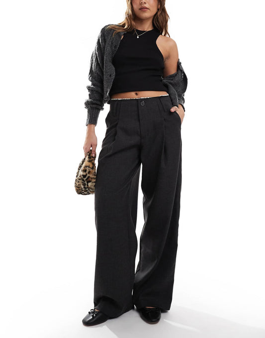 Raw Edge Wide Leg Tailored Trousers