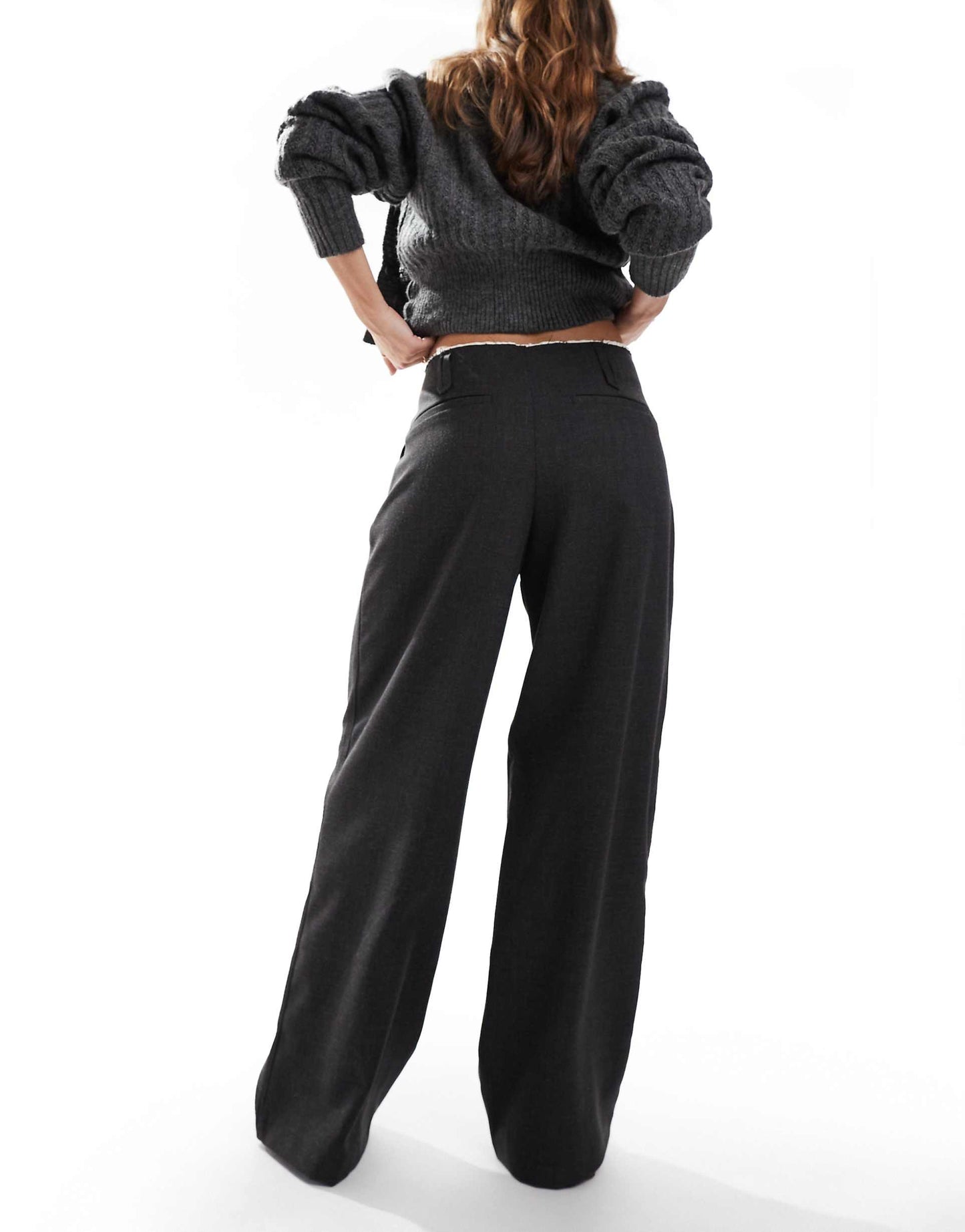 Raw Edge Wide Leg Tailored Trousers