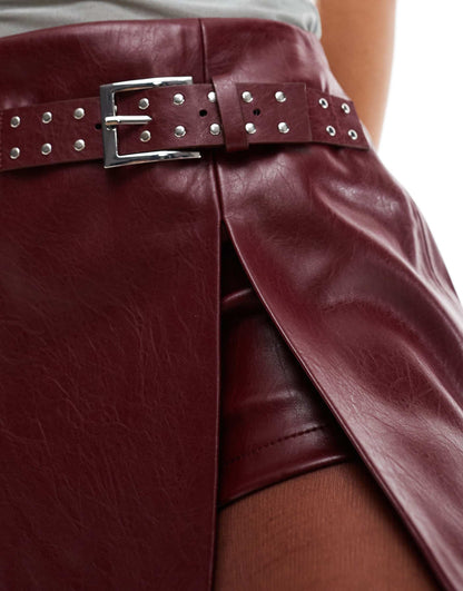 Belted Faux Leather Mini Skirt