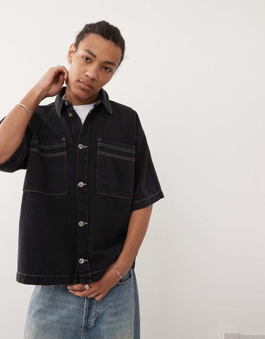Boxy Seam Detail Denim Shirt