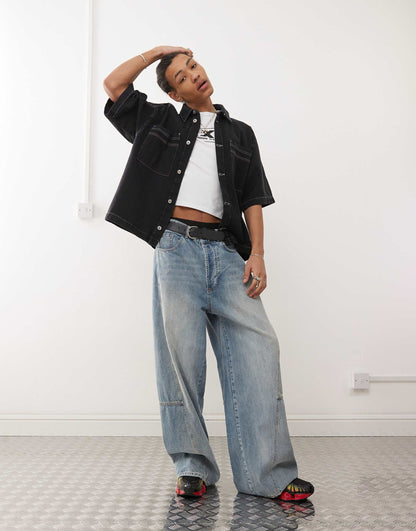 Boxy Seam Detail Denim Shirt