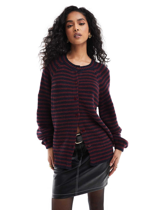 Oversized Jumper Burgundy And Navy Stripe