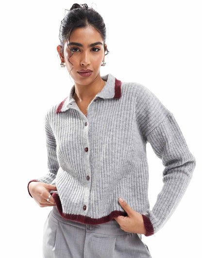 Button Through Knitted Polo With Contrast Tipping