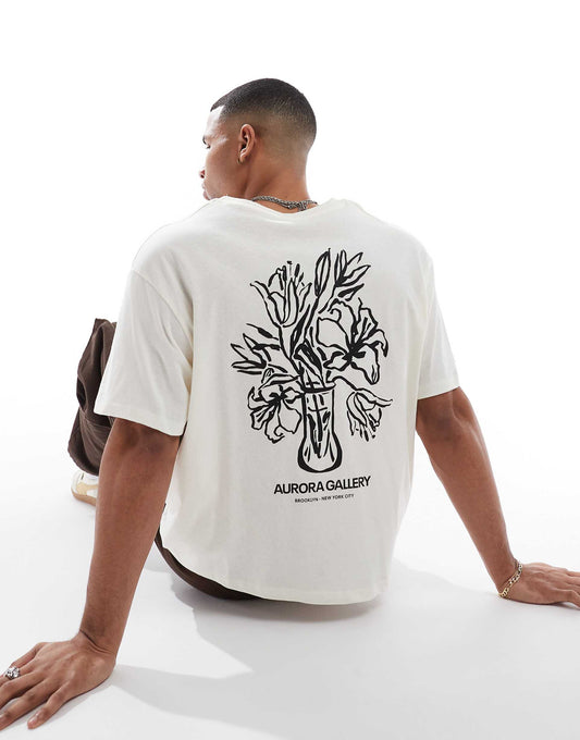 Oversized Cropped T-Shirt With Floral Back Print