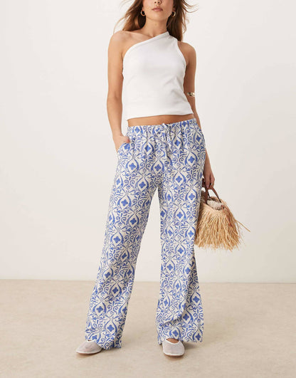 Tie Waist Wide Leg Trousers