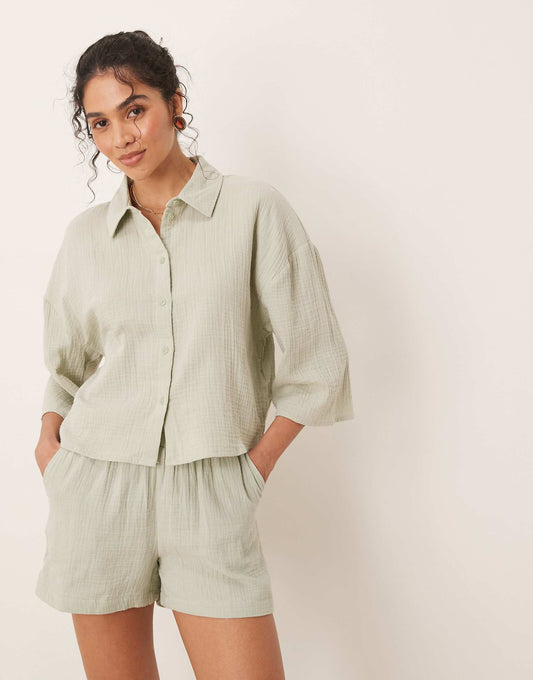 Cropped Cheesecloth Shirt Co-Ord