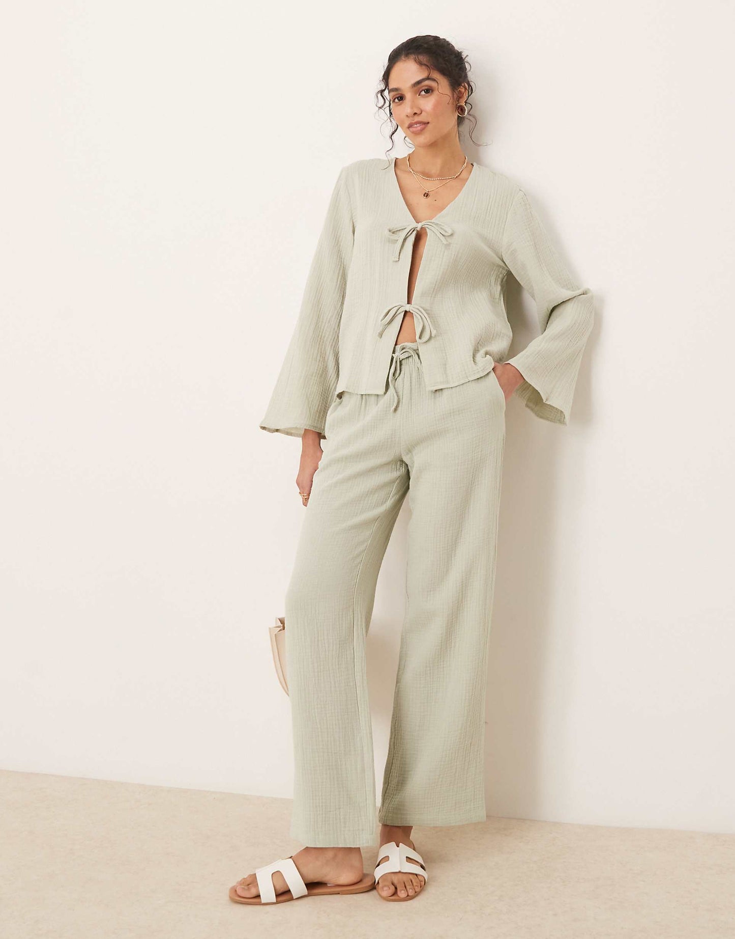 Tie Front Cheesecloth Shirt Co-Ord