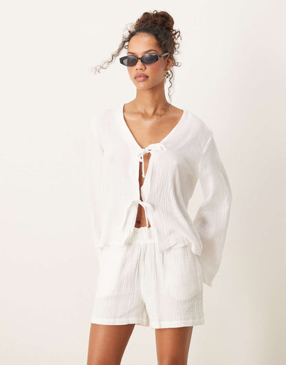 Tie Front Cheesecloth Shirt Co-Ord