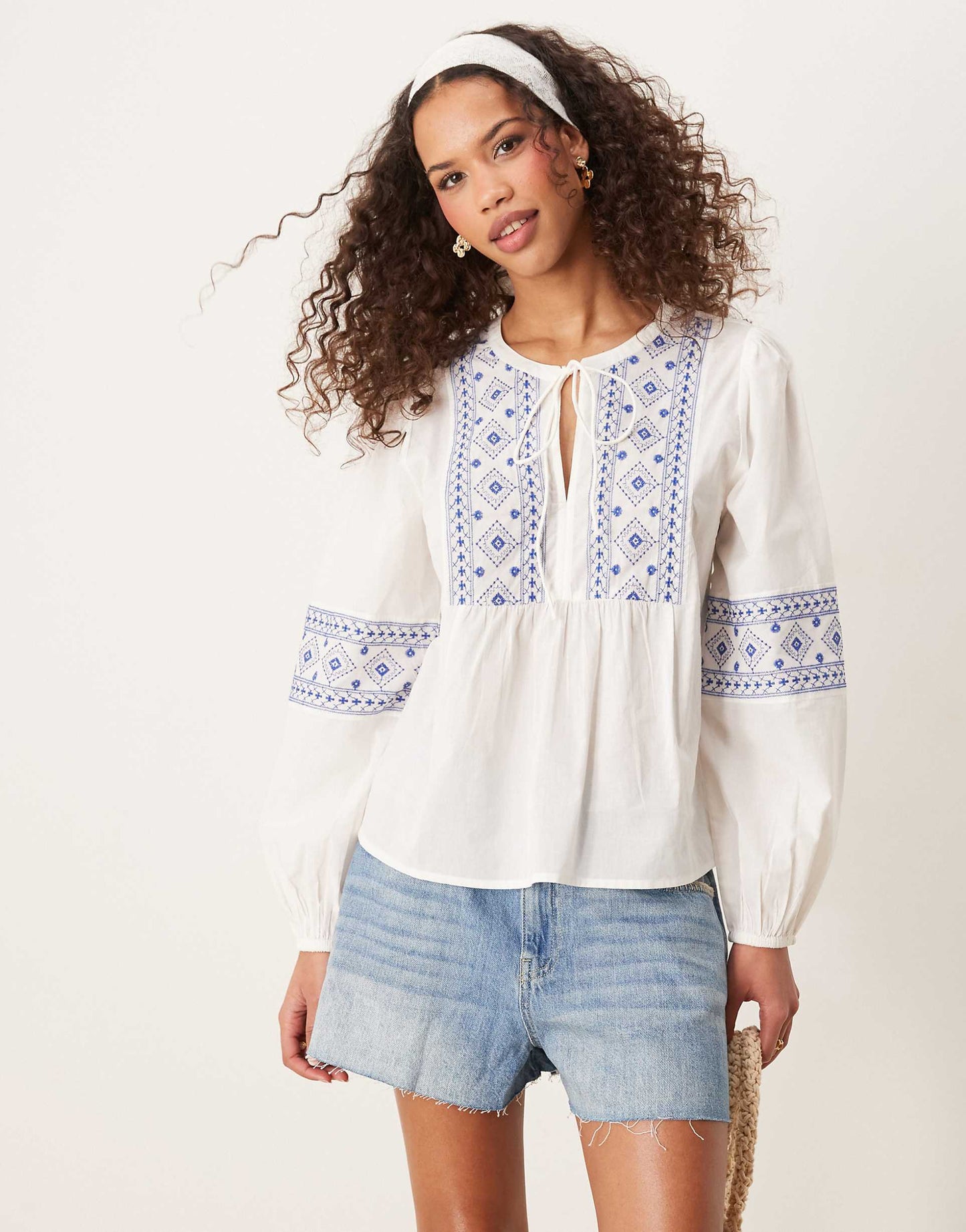 Tie Front Embroidery Details Top