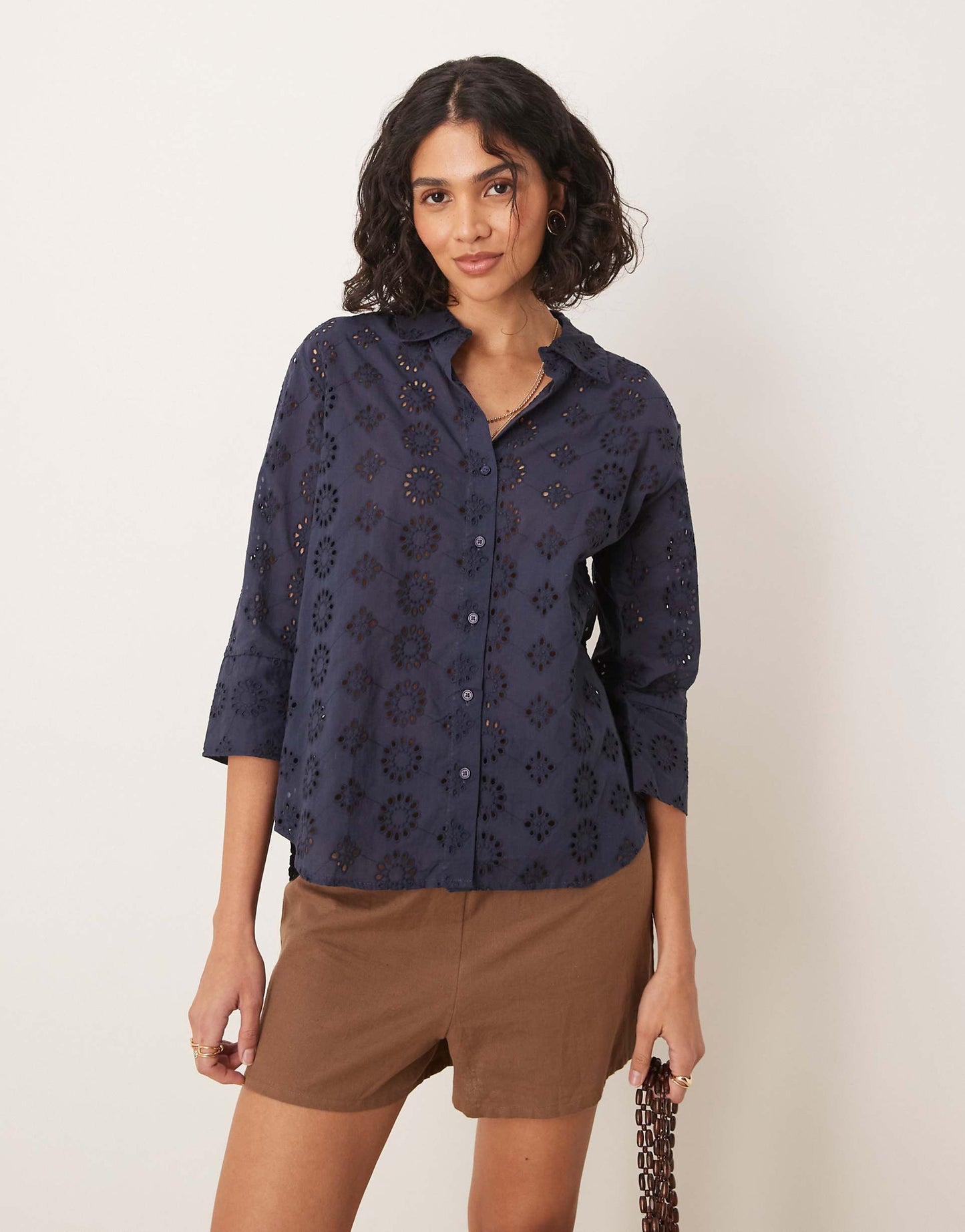 Pointelle 3/4 Sleeve Shirt