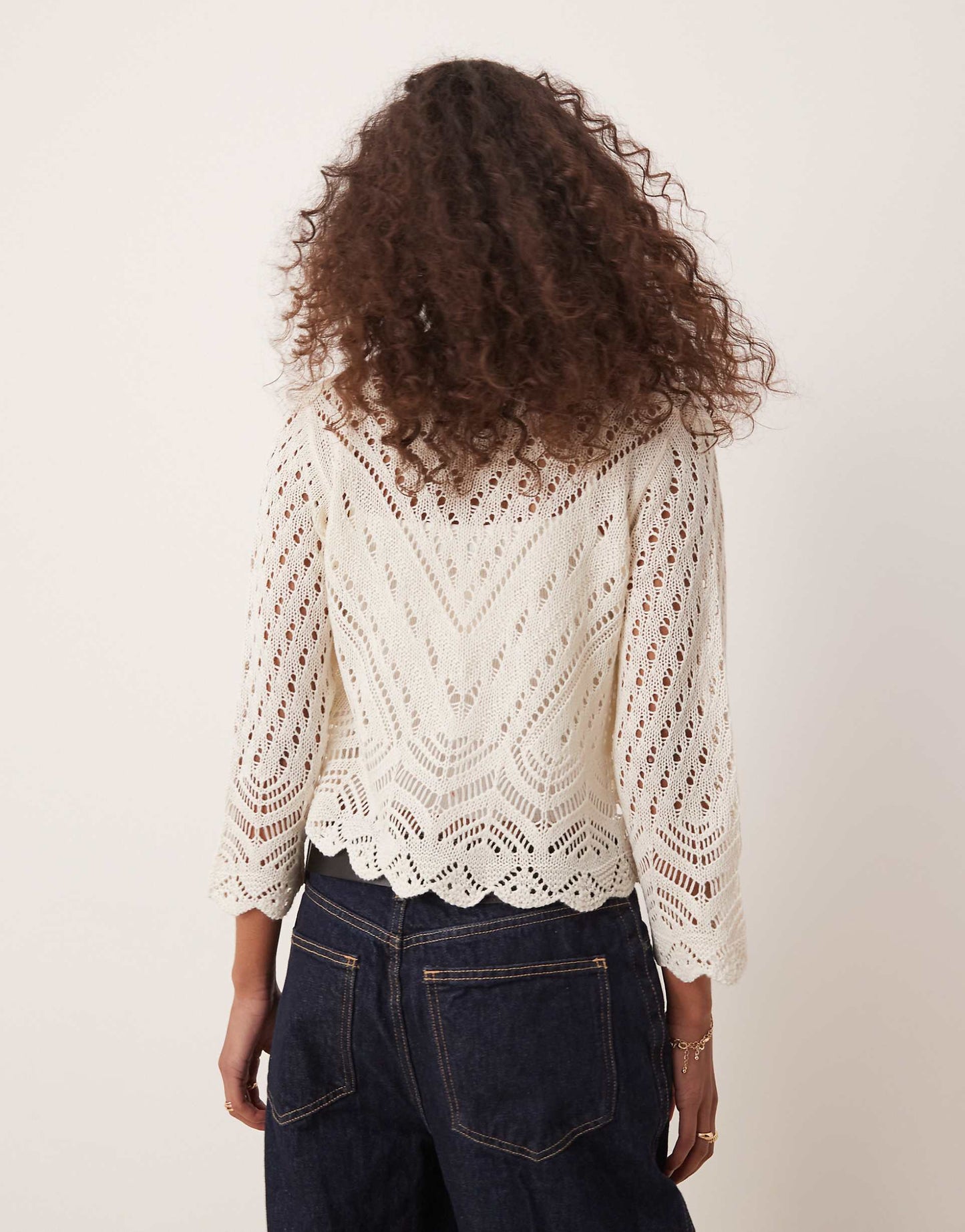 3/4 Sleeve Crop Broderie Cardigan