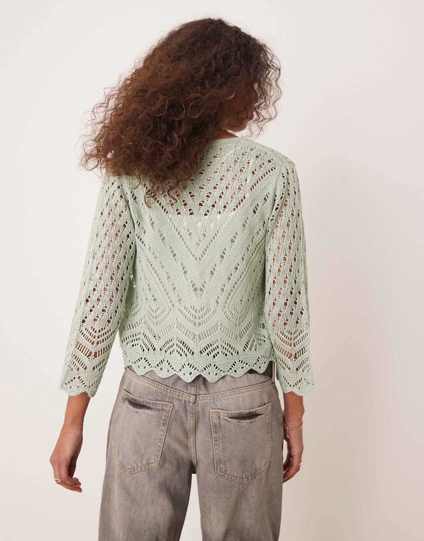 3/4 Sleeve Crop Broderie Cardigan