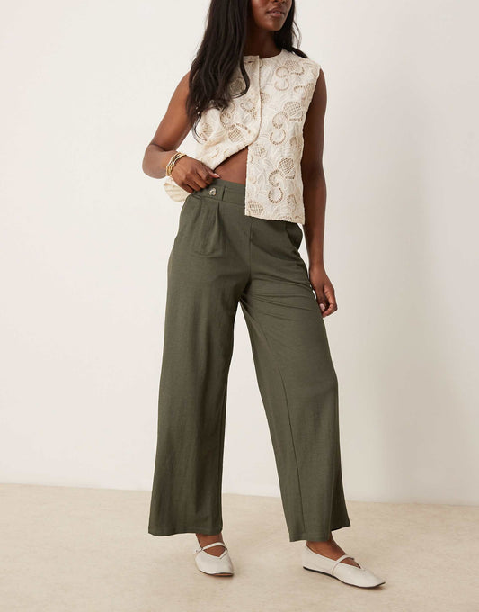 High Waisted Crop Wide Fit Trousers