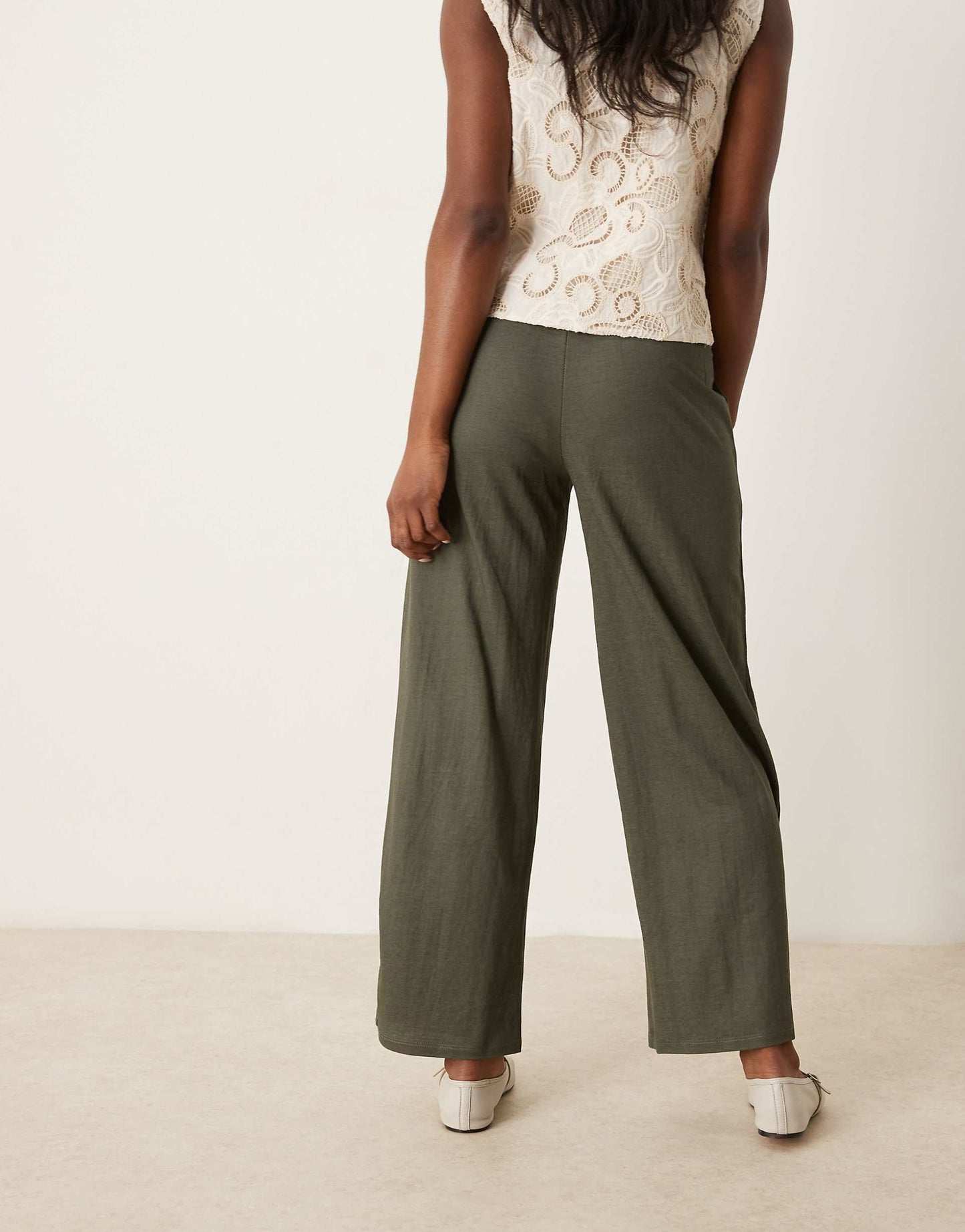 High Waisted Crop Wide Fit Trousers