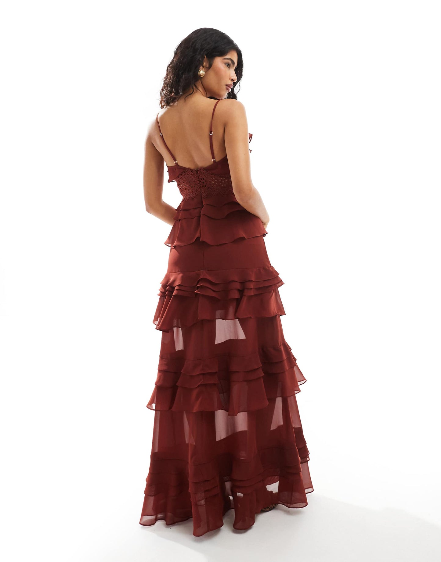 Plunge Front Tiered Ruffle Maxi-Dress