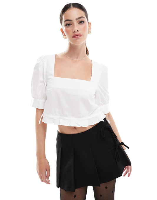 Square Neck Puff Sleeve Crop Top