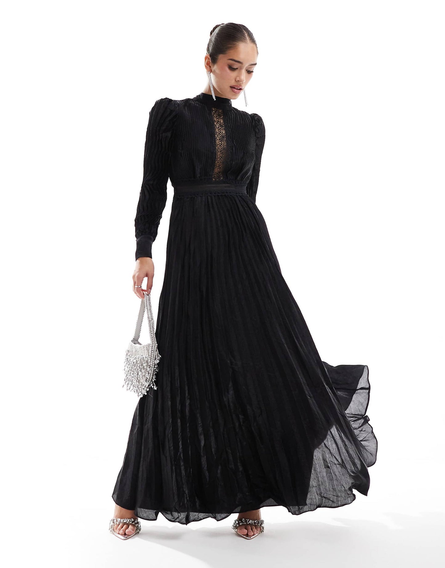 Pleated Long Sleeve Maxi-Dress