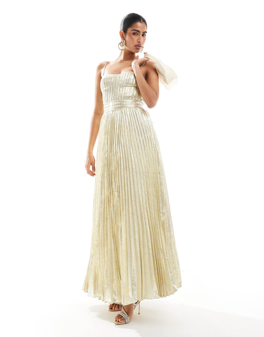 Pleated Strappy Maxi Dress