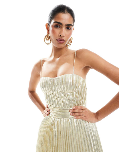Pleated Strappy Maxi Dress