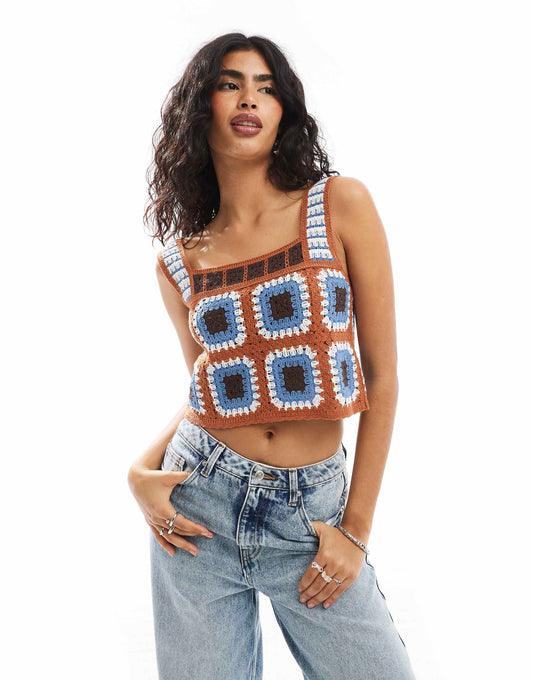 Square Neck Crochet Vest Top