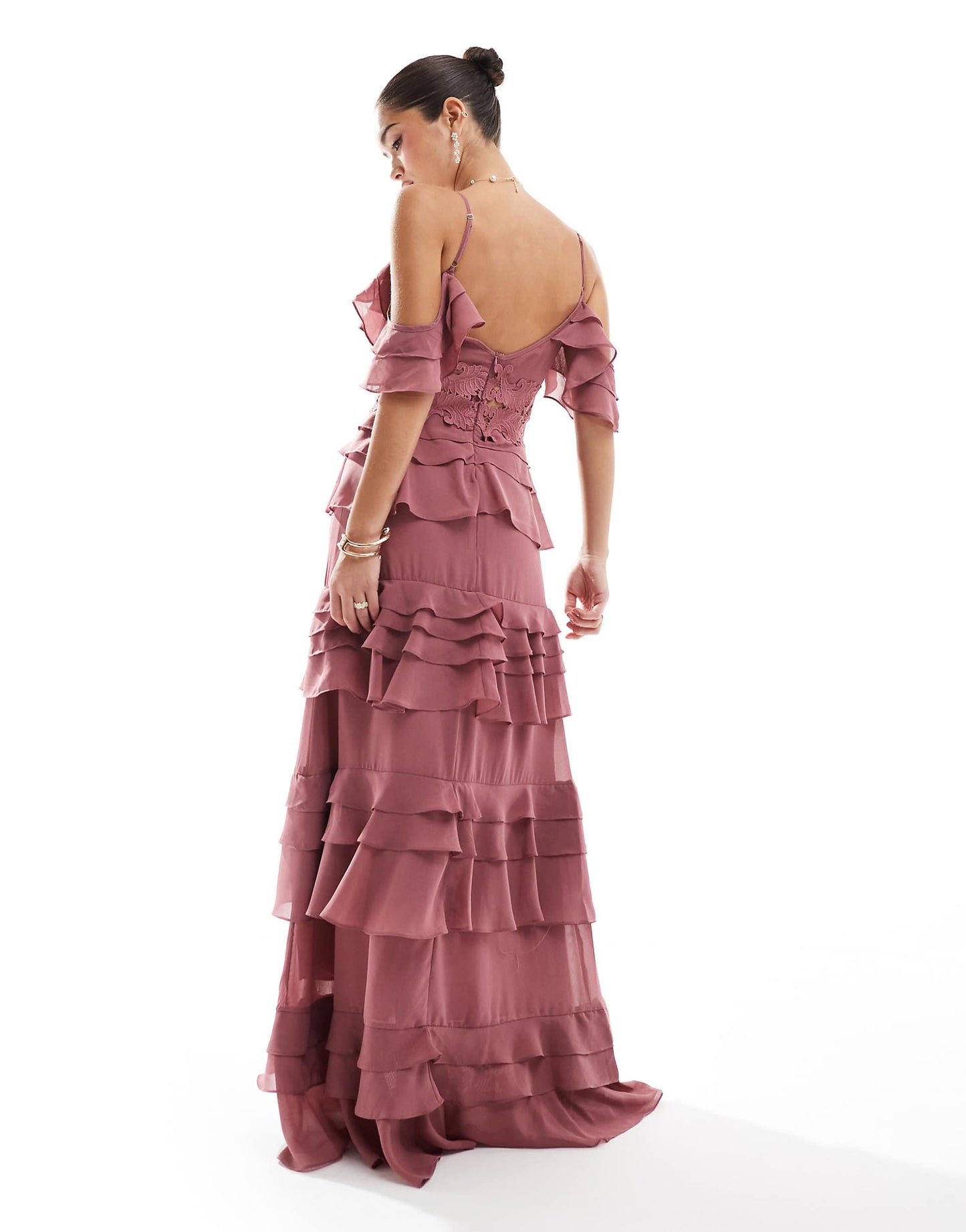 Plunge Front Tiered Ruffle Maxi Dress