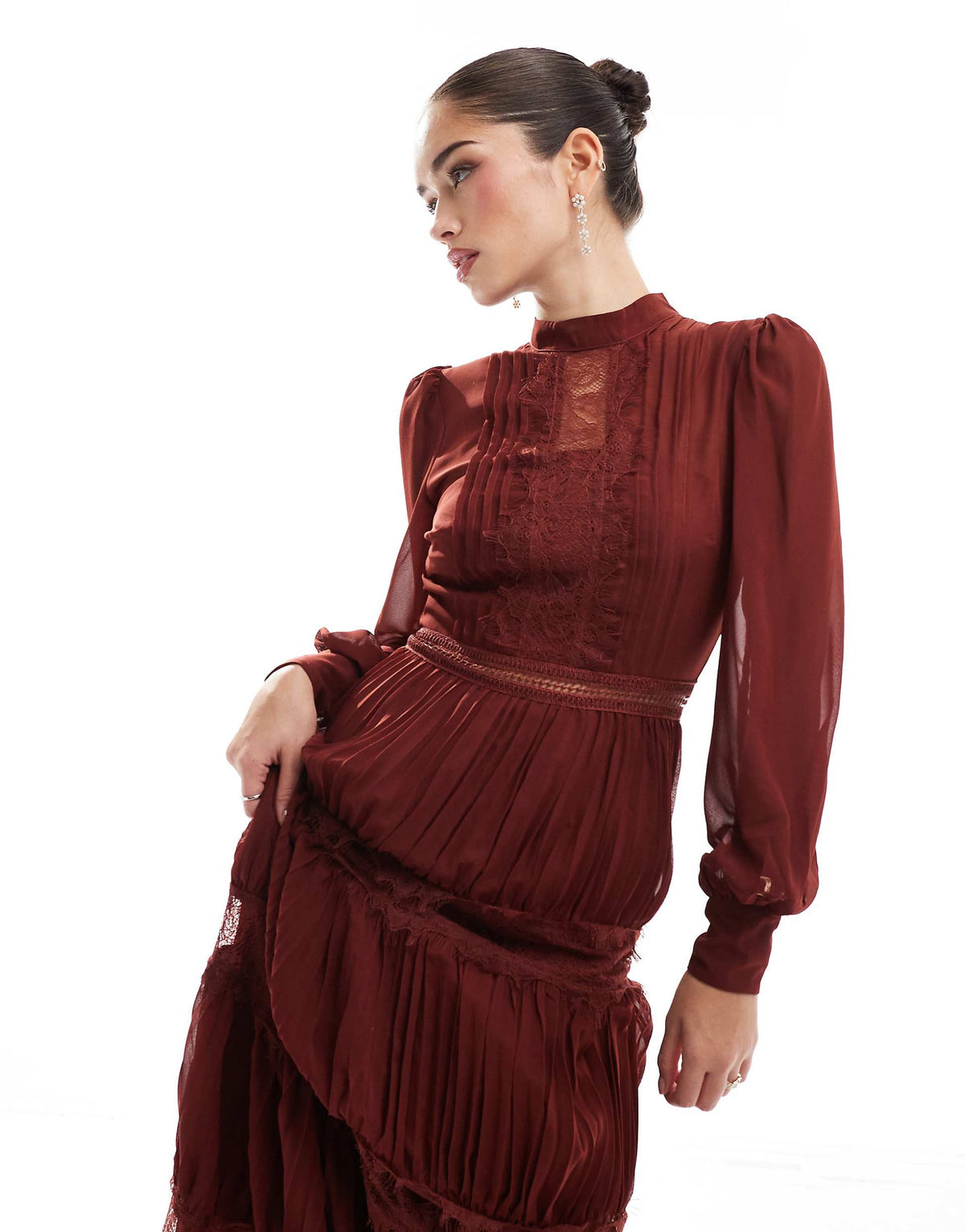 High-Neck Pleated Maxi Dress