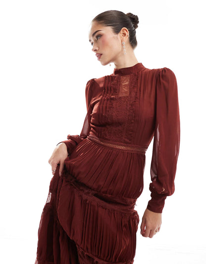 High-Neck Pleated Maxi Dress