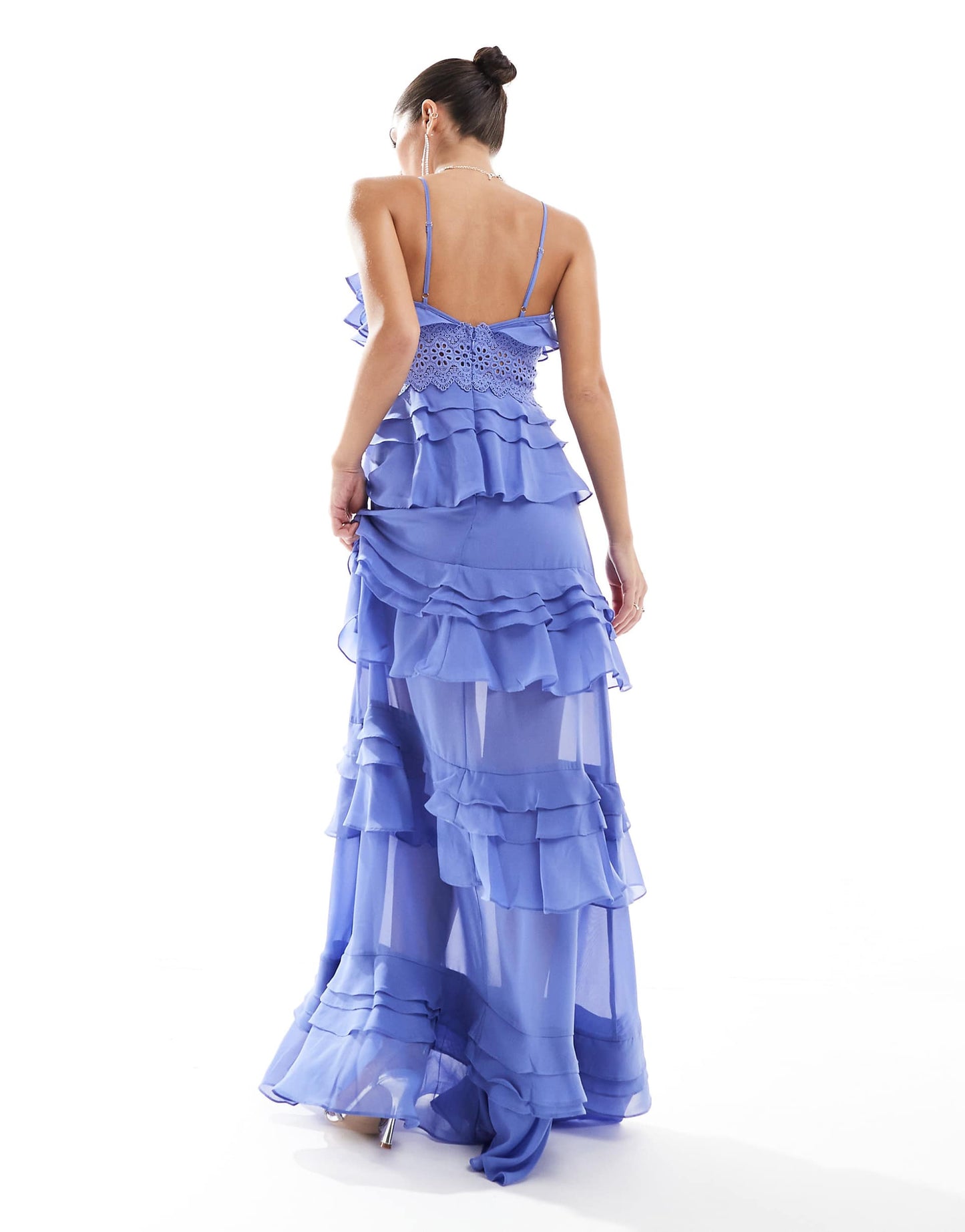 Plunge Front Tiered Ruffle Maxi-Dress