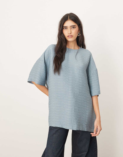 Textured Boxy Woven T-Shirt