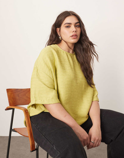 Curve Textured Boxy Woven T-Shirt