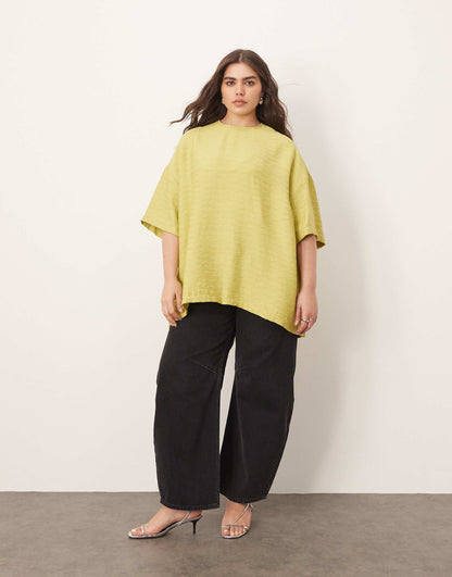Curve Textured Boxy Woven T-Shirt