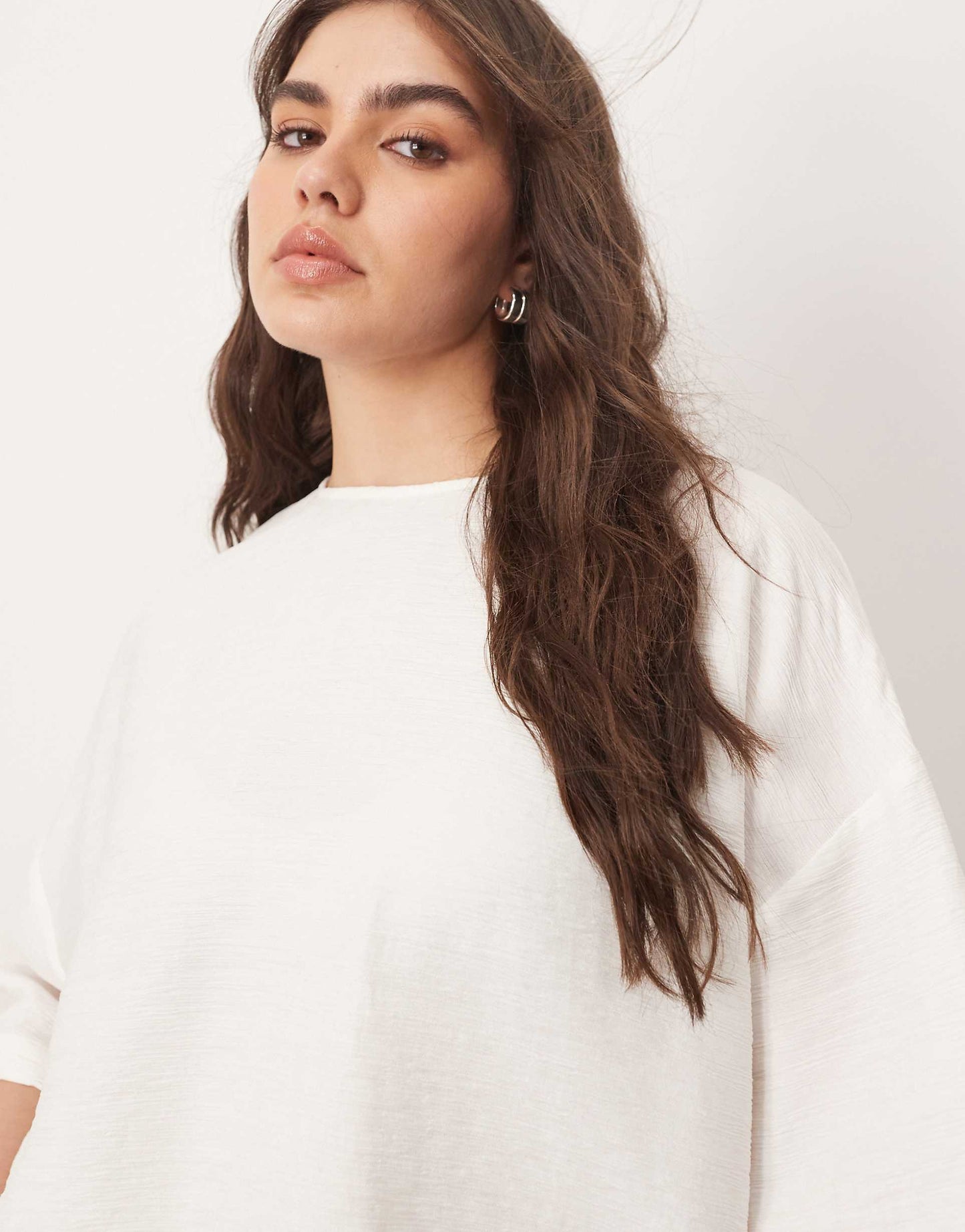 Curve Textured Boxy Woven T-Shirt White