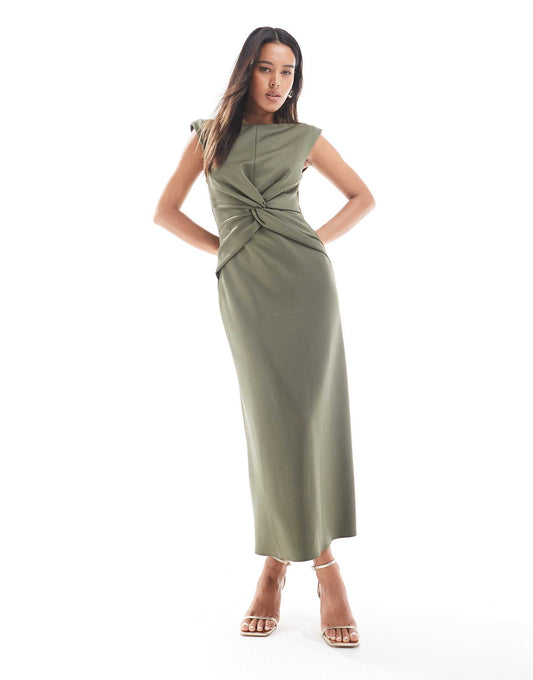 Sleeveless Twist Front Midi Dress