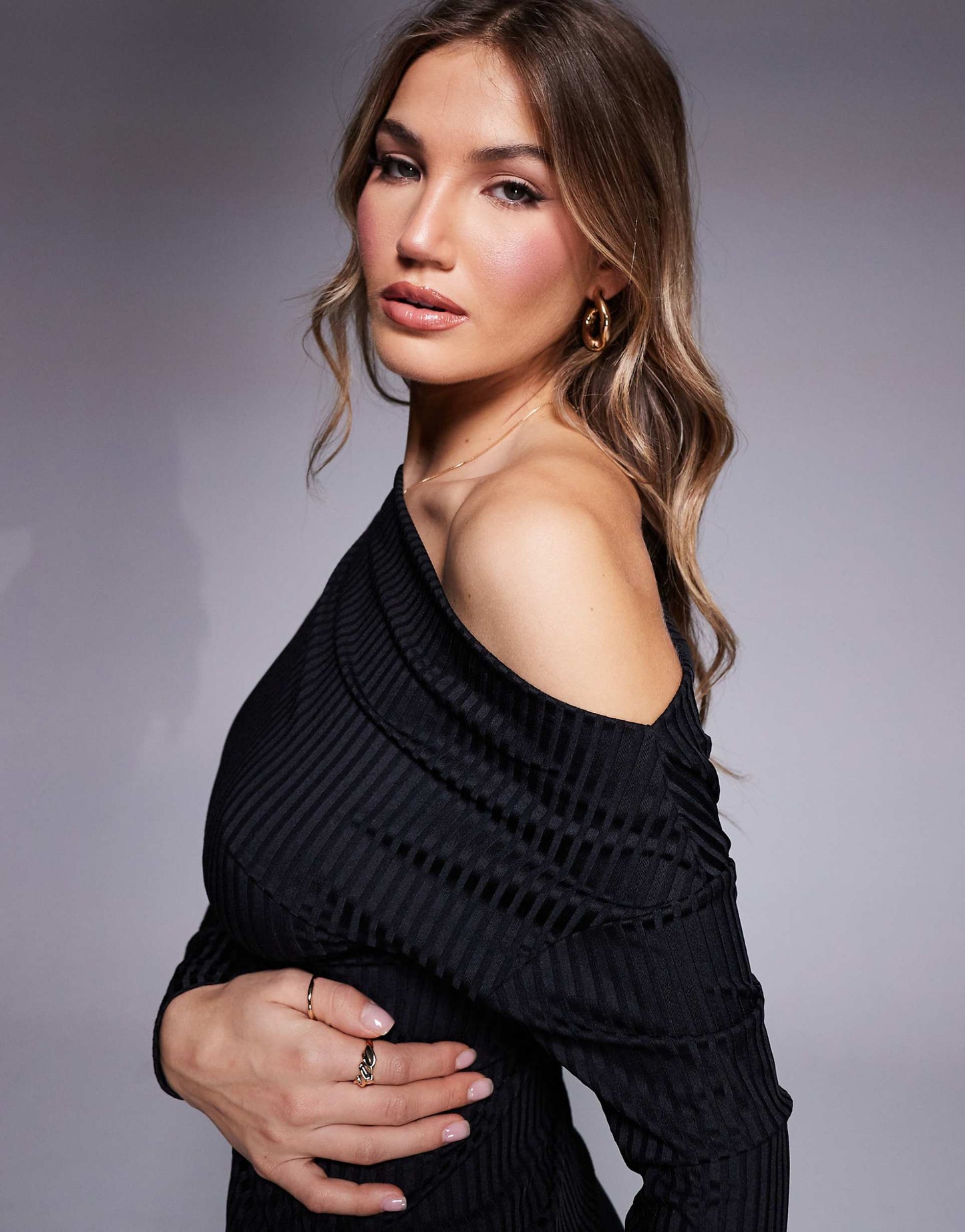 Off Shoulder Long Sleeve Rib Top