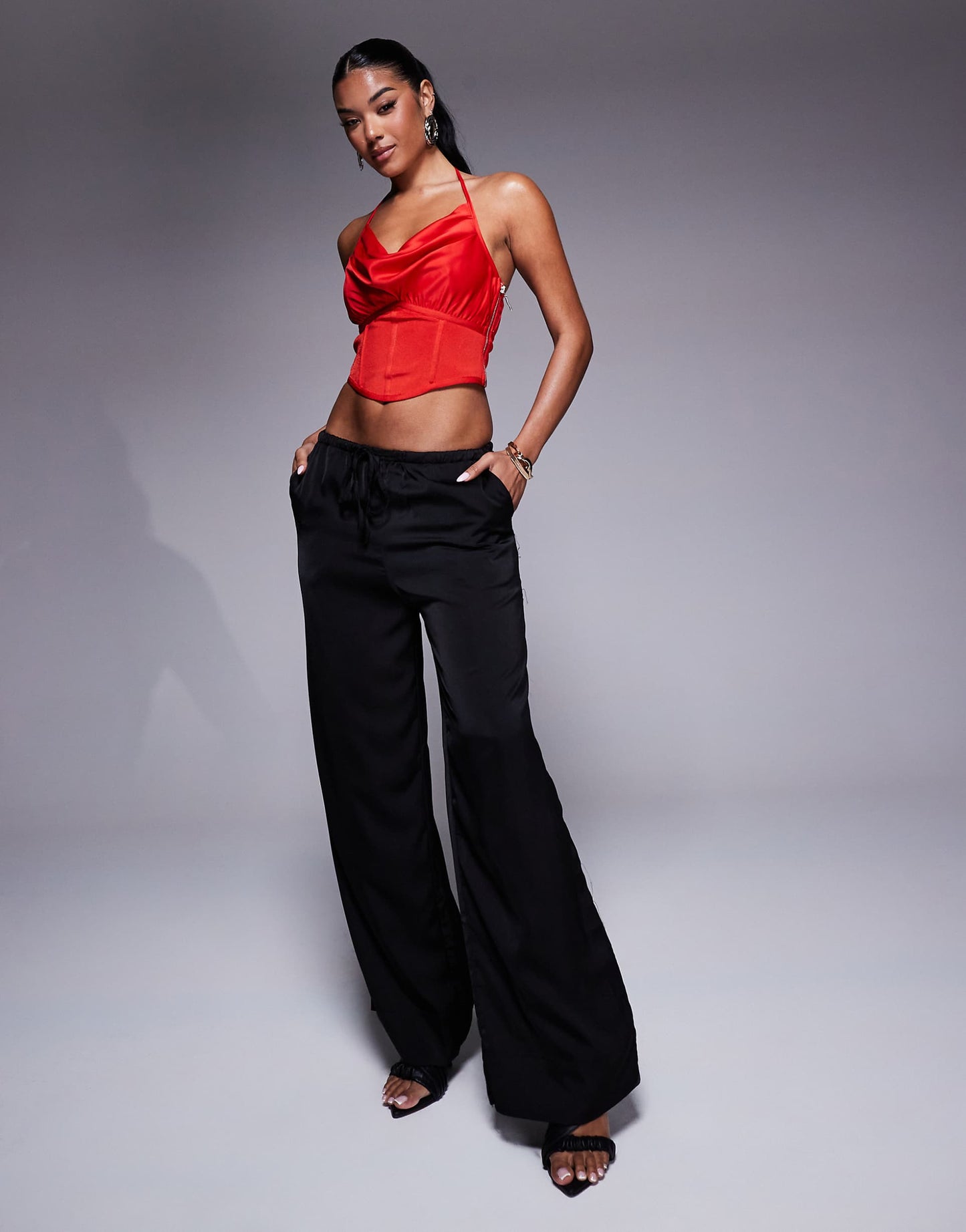 Bandage Satin Overlay Halterneck Top