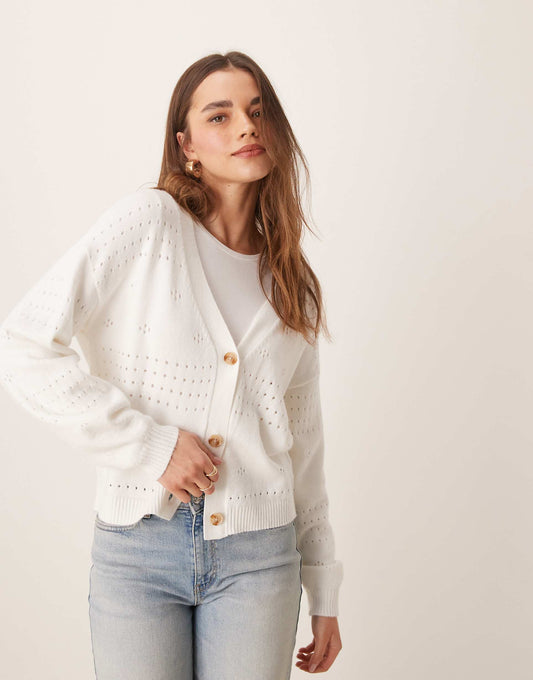 Blouson Sleeve Pattern Knitted Cardigan