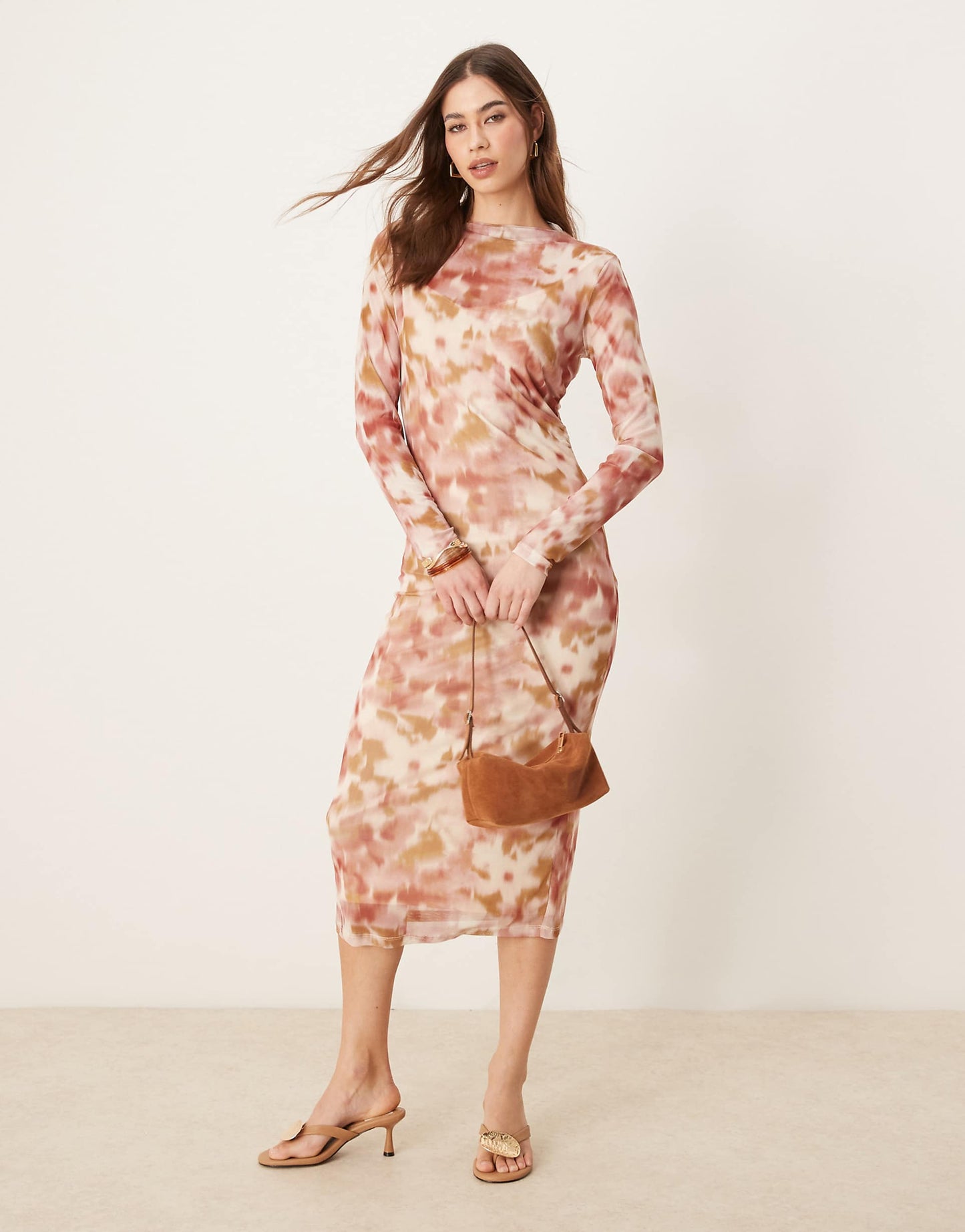 Long Sleeve Mesh Midi Dress