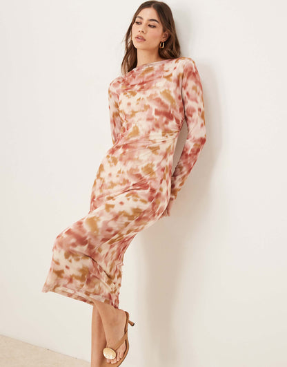 Long Sleeve Mesh Midi Dress