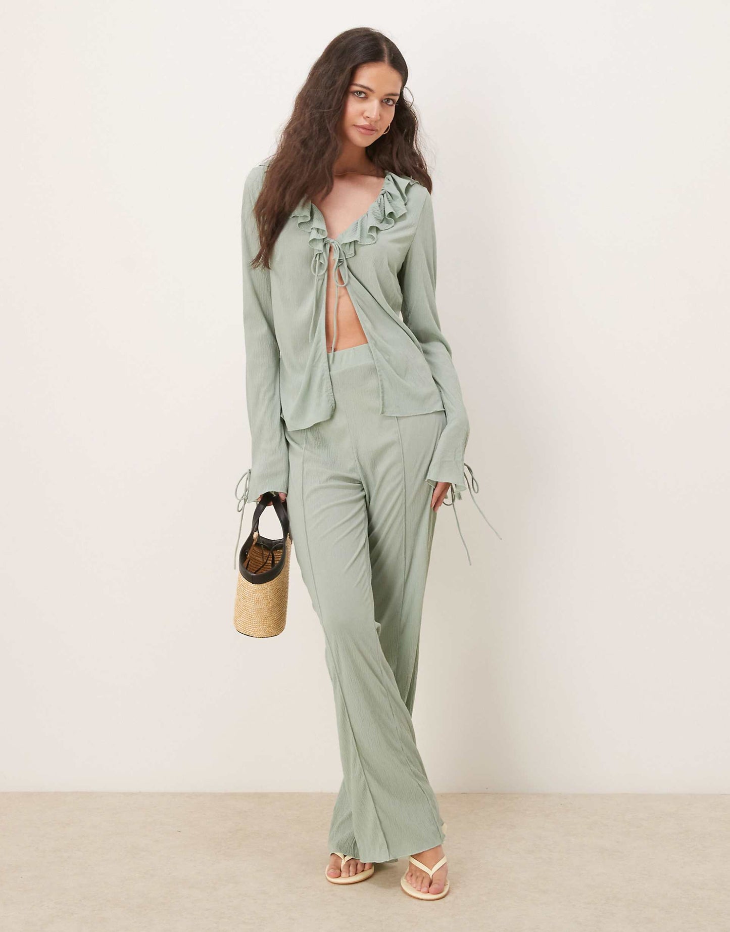 Textured Wide Leg Jersey Trouser Co-Ord